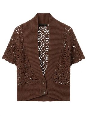 Grannycore Vintage Style Project Chocolate Crochet Shrug Short Sleeve Size L